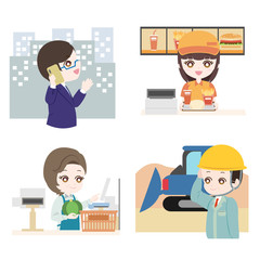 働く人々（ビジネスマン、ファーストフード、スーパーマーケット、工事現場）