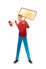Activist with loudspeaker flat vector illustration