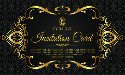 Luxury invitation card template - black and gold vintage style