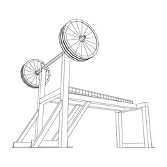 Barbell with weights. Gym equipment. Bodybuilding, powerlifting, fitness concept. Wireframe low poly mesh vector illustration.