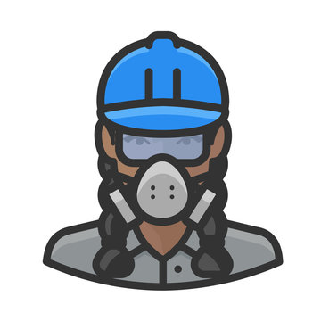 woman wearing respirator, blue helmet, safety glasses clip art preview