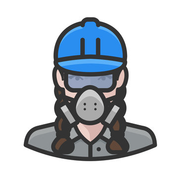 woman wearing respirator, blue helmet, safety glasses clip art preview
