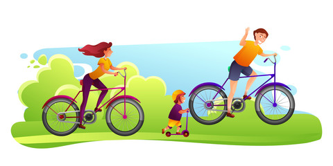 Fototapeta na wymiar Family cycling together flat vector illustration