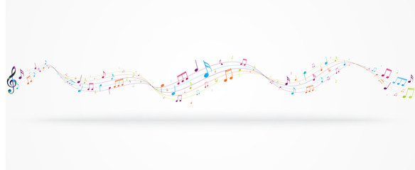 Colorful music notes background isolated on white