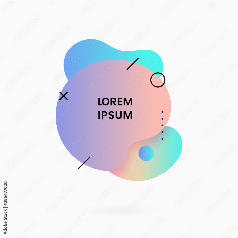 Poster liquid geometric abstract logo badge background with memphis graphic element. soft light gradient co
