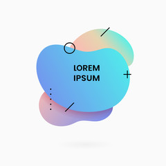 Liquid geometric abstract logo badge background with memphis graphic element. Soft light gradient color fluid dynamic shape vector illustration. Social media post banner template.