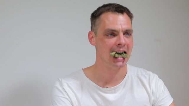 doctor holds cannabis in his teeth, edible marijuana