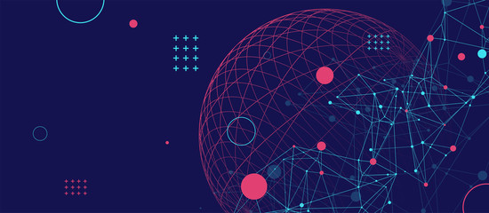 Abstract sphere background with plexus effect. 3D surface. © Alex