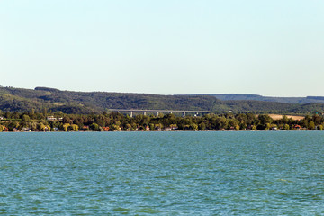 Fototapeta na wymiar View of the Viaduct of Koroshegy from the lake Balaton.