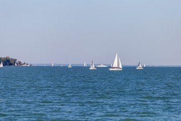 Sailboats in the Lake Balaton, Hungary on a summer day.
