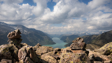 View over the Gjend from top of Besseggen, Jotunheimen National Park, Norway