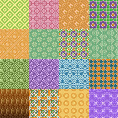 Vector set of different seamless patterns in color