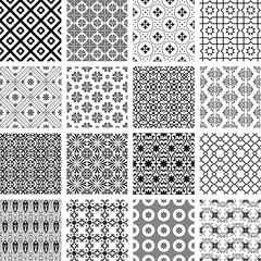 Vector set of monochrome vintage and retro seamless patterns