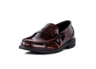 Men fashion brown shoe loafer isolated on a white background.