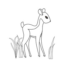 Coloring book little fawn, forest dweller, animal cartoon vector illustration for kids
