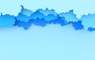 Obraz premium Paper art fluffy clouds. Modern 3d origami paper art style. 3d render illustration