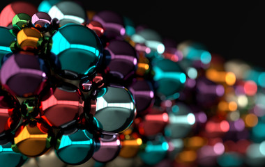 Abstract geometric background with colorful balls, primitive shapes. Party decoration 3d render