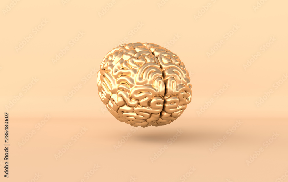 Sticker 3d brain rendering illustration template background. the concept of intelligence, brainstorm, creati