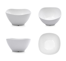 Set of ceramic white bowl on white background.