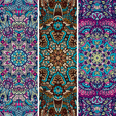 Festive colorful ornamental tribal ethnic bohemia fashion abstract banner set