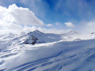 Winter landscape with snow on the mountain slopes