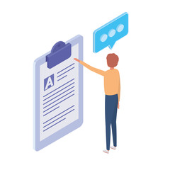 laptop with sheets of paper on white background