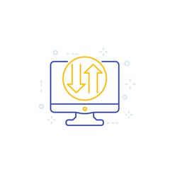 data transfer icon on screen, line vector