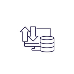 database and computer, data transfer icon, line vector