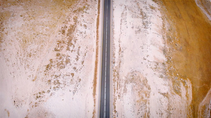 Empty Straight line Highway in the desert aerial view