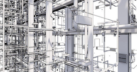 Obraz premium BIM model conceptual visualization of the utilities of the building