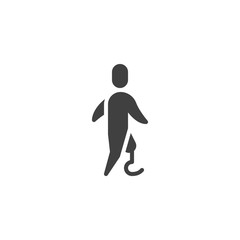 Man with artificial leg vector icon. filled flat sign for mobile concept and web design. Person with handicap glyph icon. Symbol, logo illustration. Vector graphics