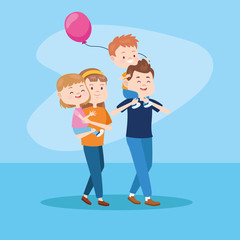 Family parents and kids cartoons