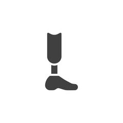 Prosthetic leg vector icon. filled flat sign for mobile concept and web design. Leg for disabled glyph icon. Symbol, logo illustration. Vector graphics