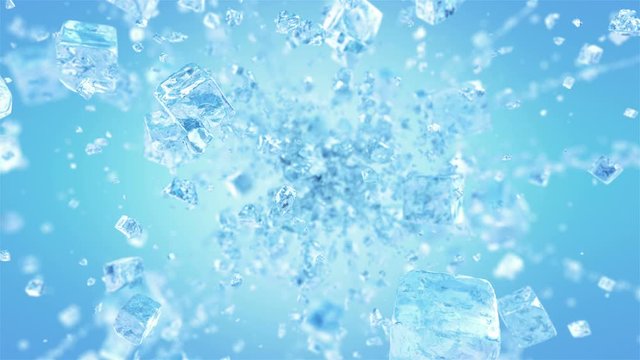Exploding frosted ice cube in 4K