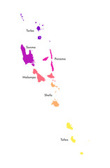 Vector isolated illustration of simplified administrative map of Vanuatu. Borders and names of the provinces (regions). Multi colored silhouettes
