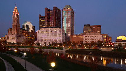 Columbus, Ohio city center at dusk