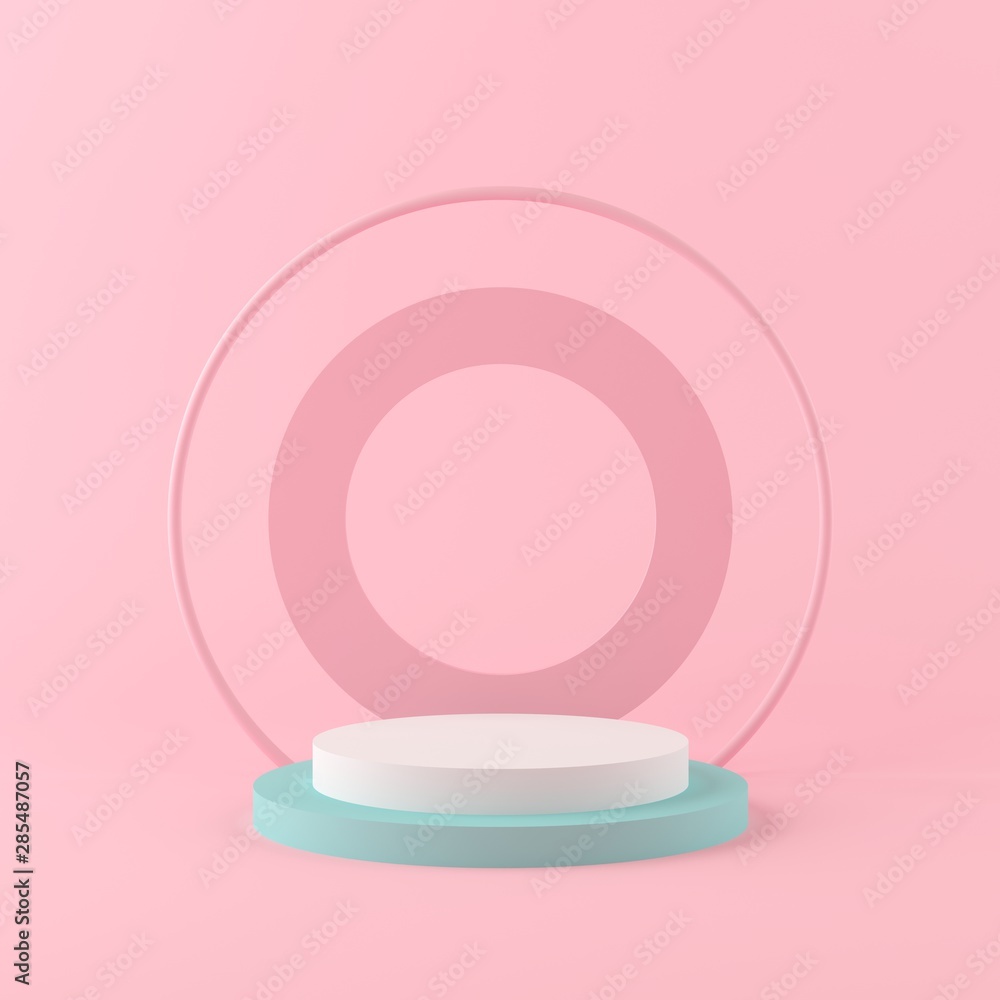 Poster 3d rendering geometry shapes mock up scene minimal concept, pastel color podium and background for p