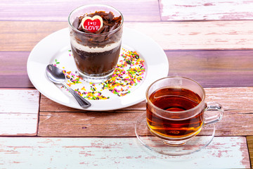 Sweet food with tea cup