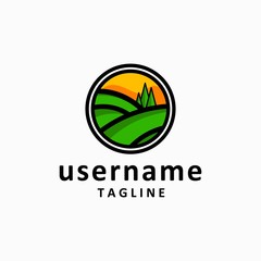 morning landscape logo design template . circle view logo design inspiration . sunrise sunset field logo