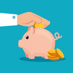 hand with coin cash money and piggy