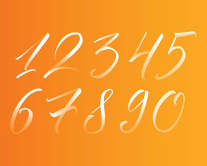 Colorful hand written calligraphy numbers. Vector numerals 1-10 with gradient on orange background