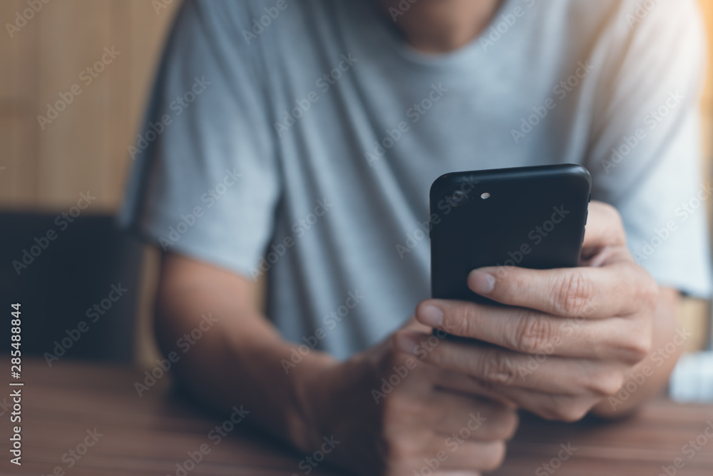 Poster man using smartphone