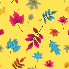 Fototapeta na wymiar Abstract Vector Illustration Seamless Pattern Background with Falling Autumn Leaves