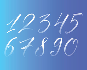 Colorful hand written calligraphy numbers. Vector numerals 1-10 with gradient on blue background