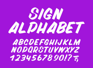 Hand drawn typeface on blue background. Brush sign painted vector characters: lowercase and uppercase. Typography alphabet for your designs: logo, typeface, card