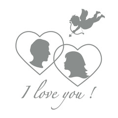 Greeting card with cupid archery, couple in love.