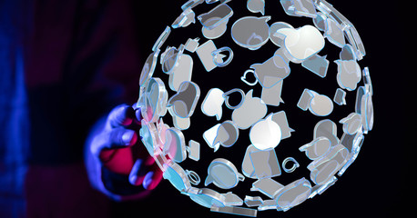 Abstract futuristic - Molecules technology with polygonal shapes on dark blue background.