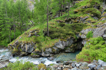View of canyon known as Gouffre des Busserailles in Aosta valley near Breuil-Cervinia, Italy