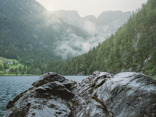 Beautiful wild landscape with mountains and lake in Austria