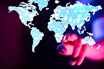 Global network connection. World map point and line composition